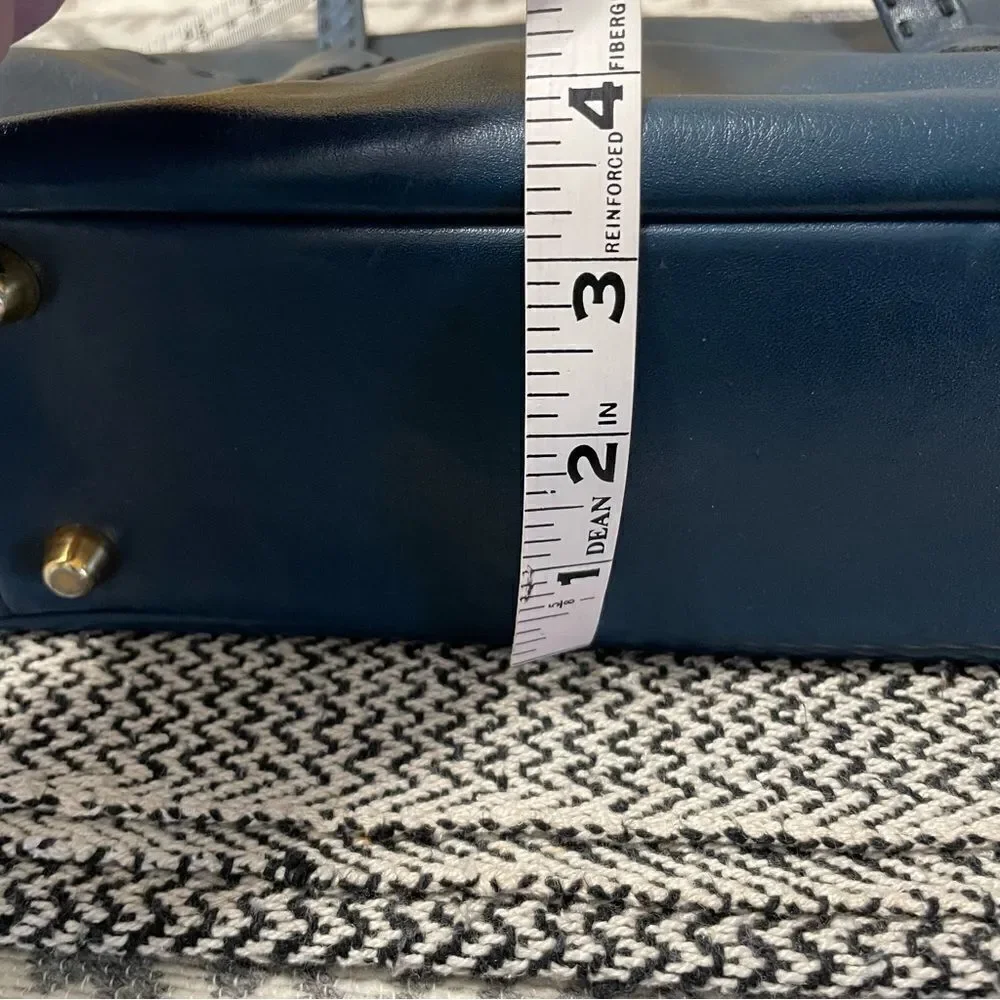 Vintage Ganson Navy Leather Short Handle Tote W/Stitching Detail Bag